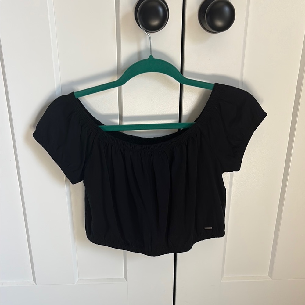 Hollister Black Smocked Cap Sleeve Crop Blouse